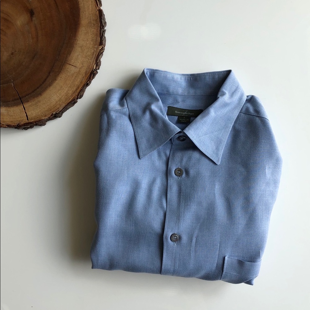 Men’s Ermenegildo Zanga Light Blue Dress Shirt L